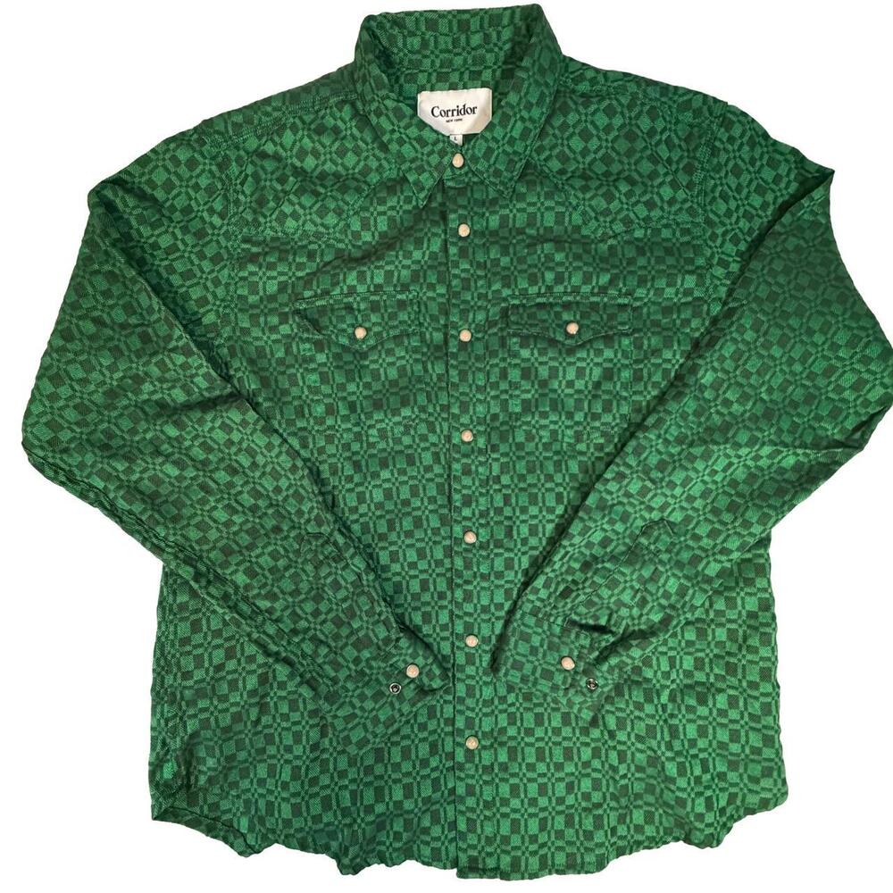 Corridor NYC - Men's Printed Long Sleeve Western Shirt - Size Large